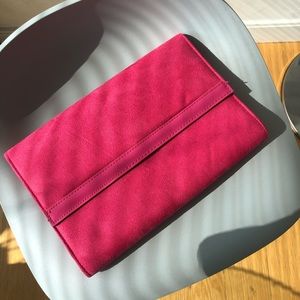 Suede hot pink clutch